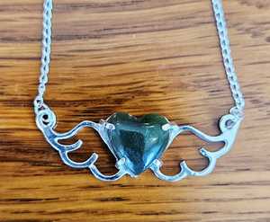 Small Heart-Wings Necklace with Pounamu Heart Cab and Sterling Silver Chain