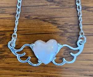Small Heart-Wings Necklace with Pink Opal Heart Cab and Heavy Sterling Silver Chain