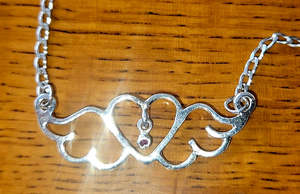 Small Heart-Wings Necklace with Ruby Charm and Heavy Sterling Silver Chain