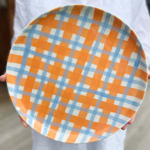 Noss And Co: Orange & Cornflower Blue Gingham Platter