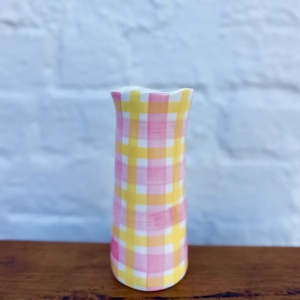Pink & Yellow Gingham Small Vase