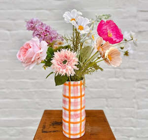 Pink & Orange Gingham Small Vase