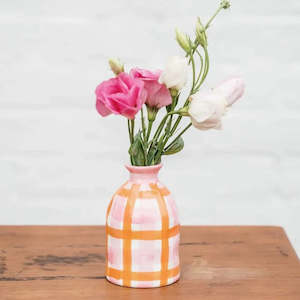 Bud Vase - Pink & Orange Gingham