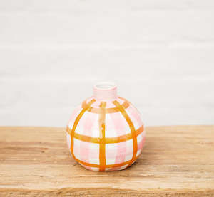 Round Bud Vase Pink & Orange Gingham