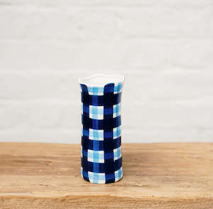 Noss And Co: Small Vase - Navy & Cornflower Blue Gingham