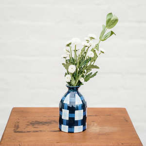 Noss And Co: Bud Vase - Navy and Cornflower Gingham