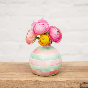 Noss And Co: Round Bud Vase - Pink & Mint Green Stripe
