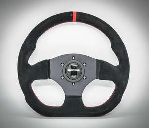 Steering Wheels: Competition Suede Red Stitch 300mm