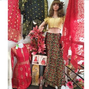 IWS017-Black Brocade skirt with colourful designs