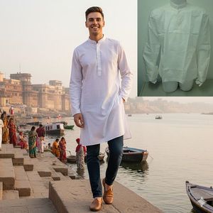 Products: White Nehru Collar Shirt - MKC009