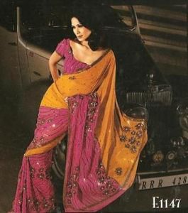 Embroidered Sarees: Magenta & Orange E1147 Saree