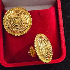 22ct Gold Big round Earring Studs-GJES031