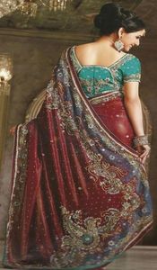 Sarees: Shimmery Maroon with Blue - SE025