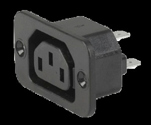 Products: 10A C13 IEC screw Mt 6.3QC shuttered (larger face) outlet Black