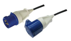 Products: Custom Cable: 16A IEC 60309/CEE Fitted plug to socket, Black (1.5mm2)