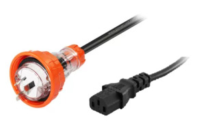 Custom Cable: Fitted 56 Series 15A Flat Pin Plug to Moulded 10A C13, Black (1.5mm2)