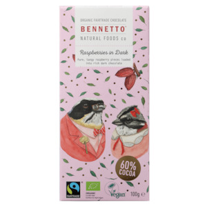 Wholefoods: BENNETTOS RASPBERRIES IN DARK CHOCOLATE 100G