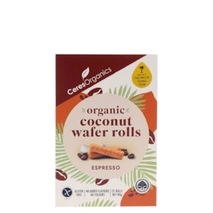CERES ORGANICS ORGANIC COCONUT WAFER ROLLS ESPRESSO 80G