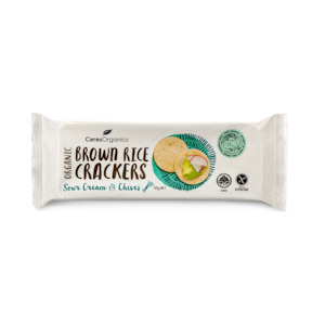 Snacks Beverages: CERES ORGANICS BROWN RICE CRACKERS SOUR CREAM & CHIVES