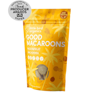 Snacks Beverages: LITTLE BIRD ORGANICS GOOD MACAROONS - PASSIONFRUIT + MACADAMIA