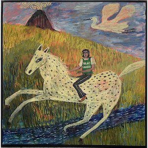 Painting: Mick Jagger riding wild horses
