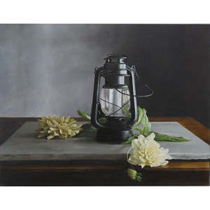 Peter Atkinson Six Months In Pompallier Mission Garden: April: Hurricane Lamp and Dahlias