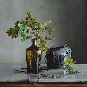 Peter Atkinson Six Months In Pompallier Mission Garden: July: Oak leaves and Glue Pot (print)