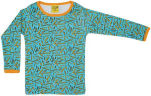 Sale Long Sleeve Tees: Duns Sweden LS tee - Pencils - Turquoise ** LAST ONE 86cm