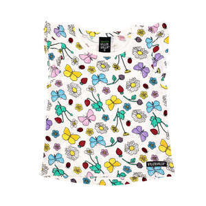 Lucky Lasts: Villervalla - SS Tee with Ruffle - Flower ** LAST ONE sz128cm