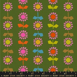 Catnap Daisy Stripe Sarah Green Canvas Linen - Alexia Marcelle Abegg Ruby Star Society