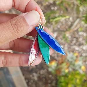 Earrings: NEW!! Glass Art - Enamelled  Skinny Leaf Earrings