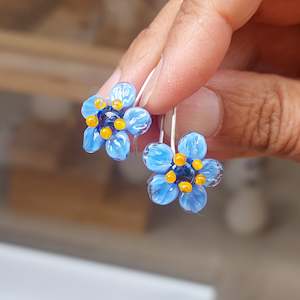 Earrings: NEW!! Glass Art Forget Me Not Drop Earrings