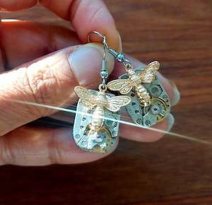 New Season Styles: NEW!! Rectangle Timepiece Earrings with Large Golden Bees