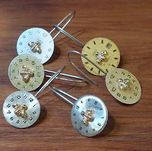 New Season Styles: NEW!! Mismatched watchface earrings with tiny gold bees