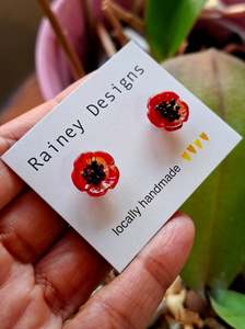Glass Art - Anzac Poppy Studs
