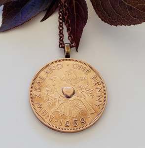 Bestsellers: BESTSELLER! Re-Minted:  One Penny Pendant with Copper/Silver/Brass Heart