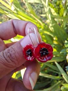 Glass Art: NEW! Glass Art Anzac Poppy Earrings - Two sizes