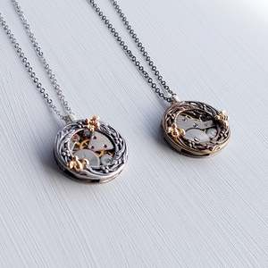 Bestseller - Timepiece Berries and Vines Wreath Pendant with Bee - Brass or Silver