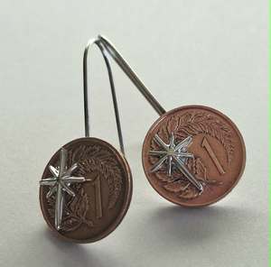 NEW! Matariki collection - Re-minted One cent coin earrings with silver stars