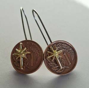 NEW! Matariki collection - Re-minted: One cent coin earrings with gold stars