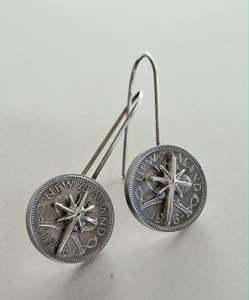 NEW! Matariki collection - Re-minted Threepence coin earrings with silver stars