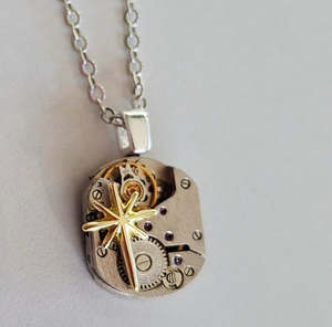 NEW! Matariki collection - mini timepiece oblong pendant with gold star
