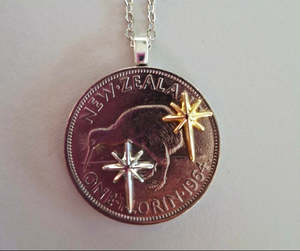 NEW! Matariki collection - Re-minted Florin pendant with mixed metal stars