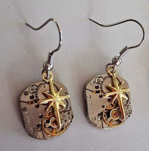 NEW! Matariki collection - timepiece earrings with gold stars