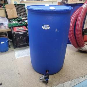 Products: RAIN WATER BUTT 200 Litre DRUM /BARREL. BLUE PLASTIC. food grade, + FILTERTAP - RainHarvest and Services