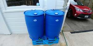 WATER BUTT 400 LITRE: EX FOOD GRADE, TWO DRUM KIT. WITH DIVERTER - RainHarvest and Services