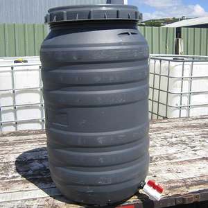 Products: DRUM BARREL CHARCOAL GREY 210 LITRE WITH SCREW LID & SEAL. FOOD GRADE - RainHarvest and Services