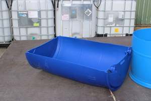 Products: WATER TROUGH OR GARDEN PLANTER. 90 LITRE BLUE WITH HAND GRIP - RainHarvest and Services