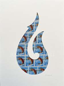 NZ Fish Hook - trout stamps, 6x8 inches