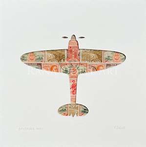 Spitfire Mk1, NZ wartime stamps, 8x8 inches